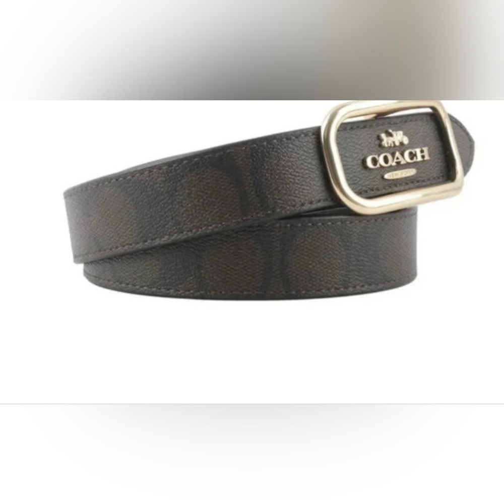 NWT Coach Women's Morgan Rectangle Buckle Belt  Size MnCE971 Brown/Black - Picture 2 of 9